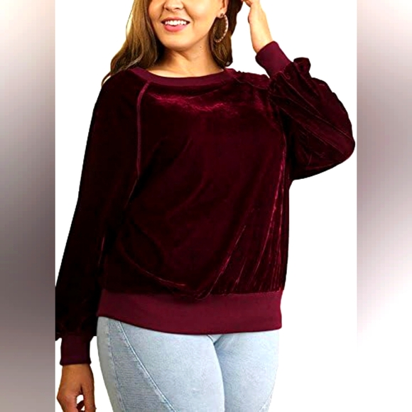 Umgee red velvet sweatshirt - l/xl - Picture 1 of 3